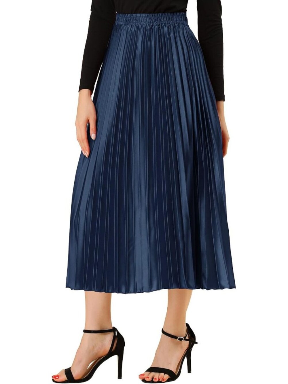 High Waisted Metallic Pleated Midi Skirt for Women - Perfect Party & Evening